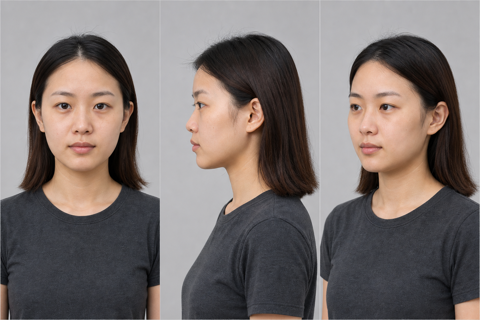 Synthetic example showing three reference-photo angles: side, front, and three-quarter